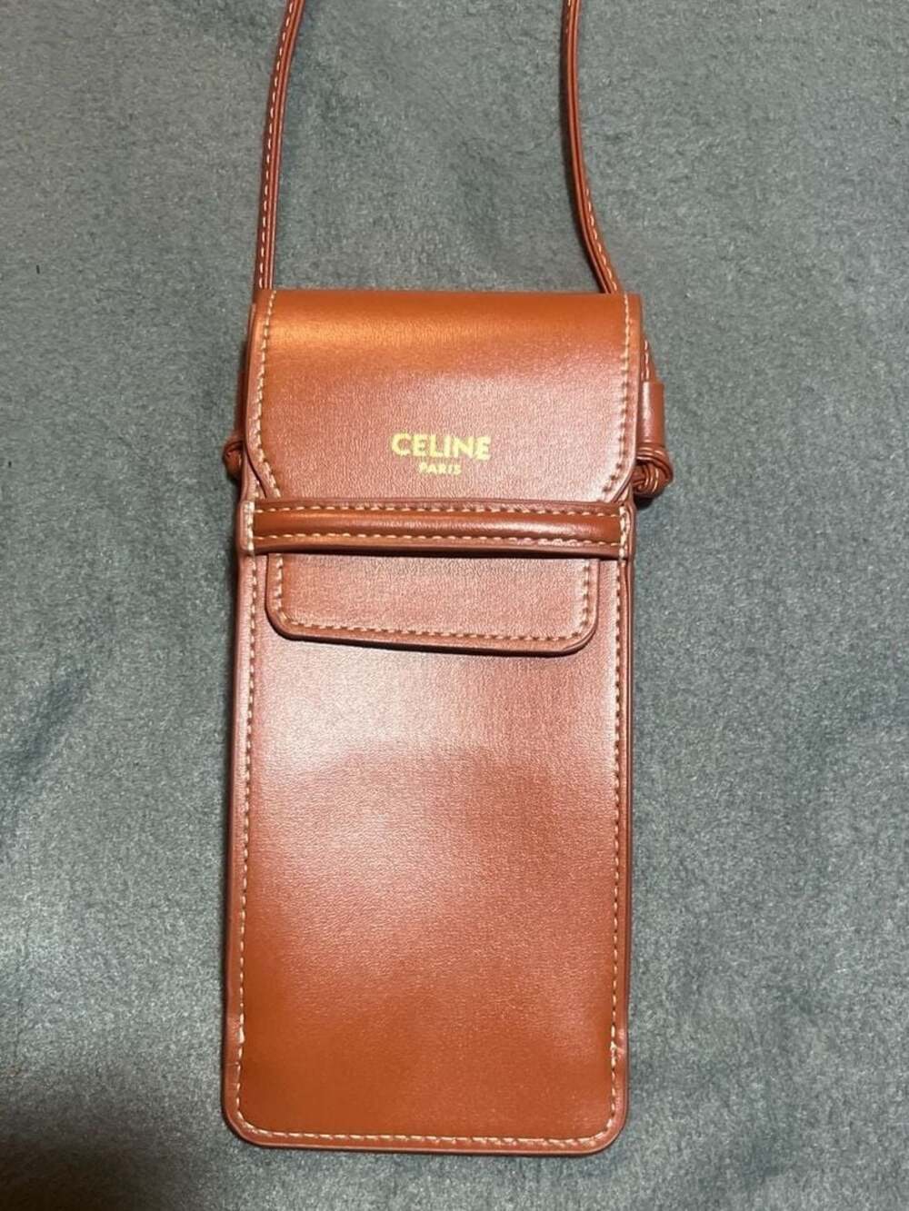 Celine Phone Pouch with Flap in Smooth Calfskin Tan - Picture 3 of 7